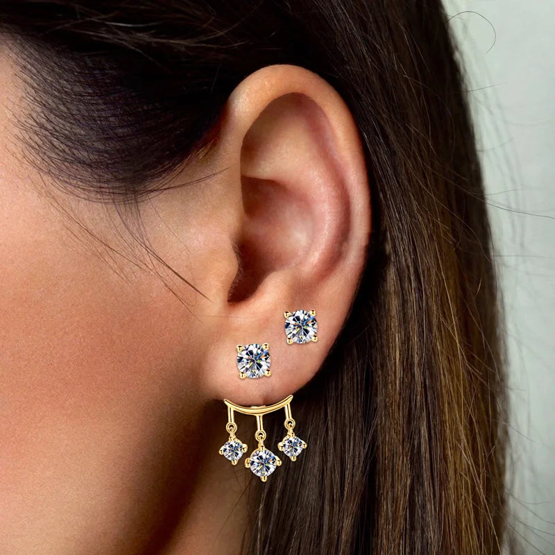 Lnngy Dazzling 5mm 0.5ct Moissanite Earrings For Women 925 Sterling Silver Double Wear Stud Earring Pendientes Plata 925 Jewelry