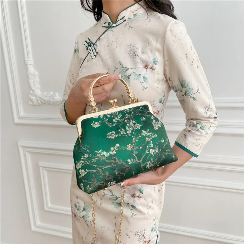 Fashion Chinese Style Banquet Bag Embroidery Pearl Handle Qipao Bag Trendy High Capacity Cosmetic Bag Women