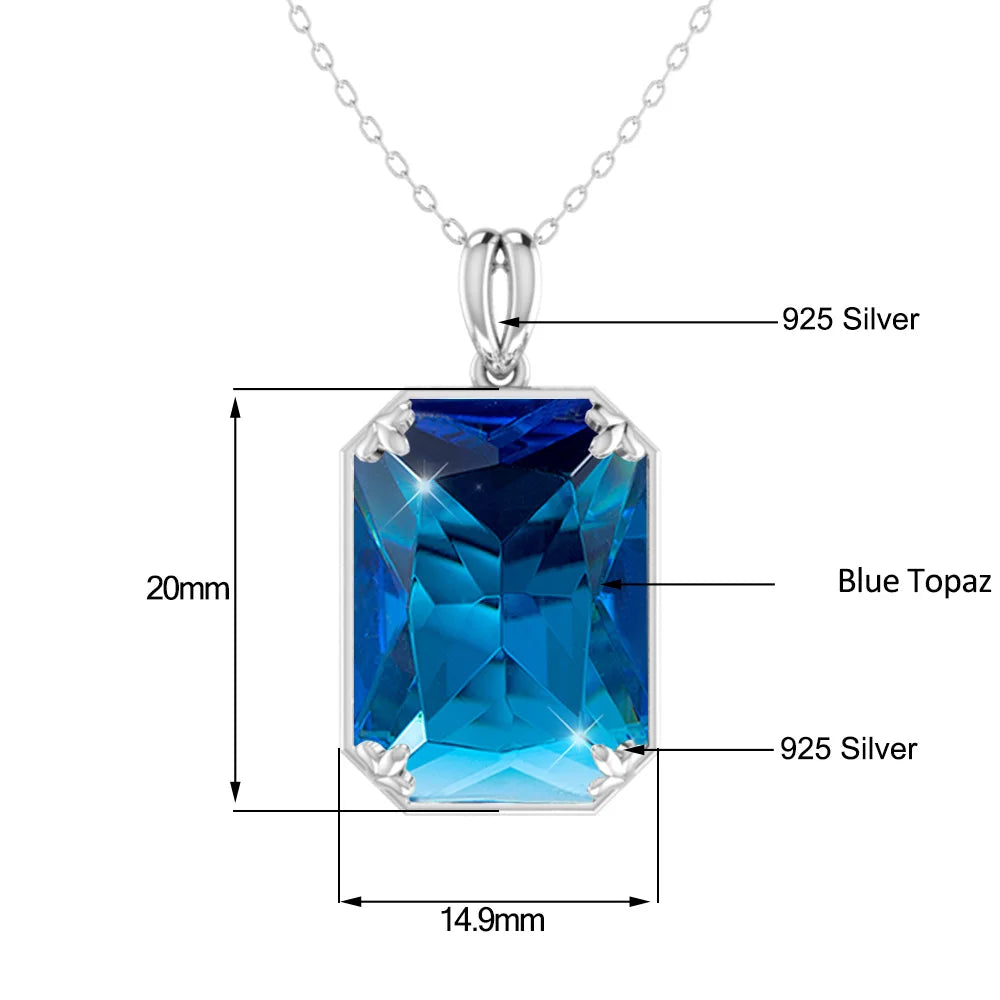 Real 925 Sterling Silver Aquamarine Necklace Pendant Anniversary Banquet Accessories Woman Fine Jewelry 2022 New Without Chain