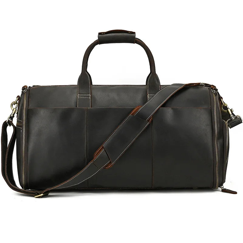 Crazy Horse Leather Folding Suit Bag Man Business Travel Bag With Shoe Pocket Clothes Cover Luggage Duffel Bag Man Bag For Suits
