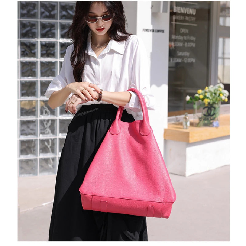 Casual Huge Black Brown Yellow Red Khaki Blue Top Grain Genuine Leather A4 Women Handbag Female Tote Shoulder Shopping Bag M9940