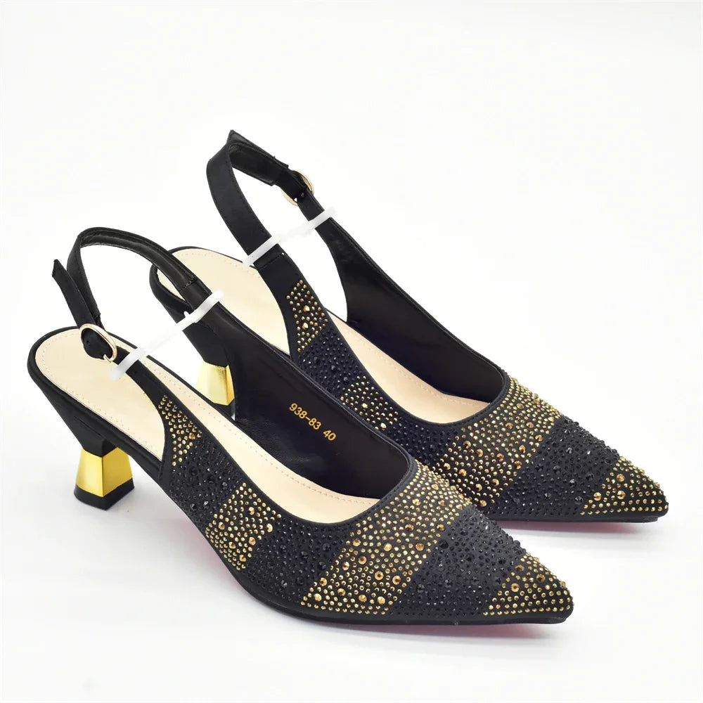 African Shoe and Bags Set for Wedding Women Shoes and Bags To Match Set with Rhinestone Italy Lady Pumps Women Shoes Luxury