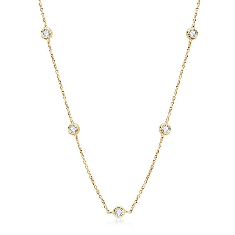 Lnngy 925 Sterling Silver Necklaces Round Cut 2.5mm/4mm Bezel Moissanite Choker Necklace for Women Multilayer Neck Jewelry