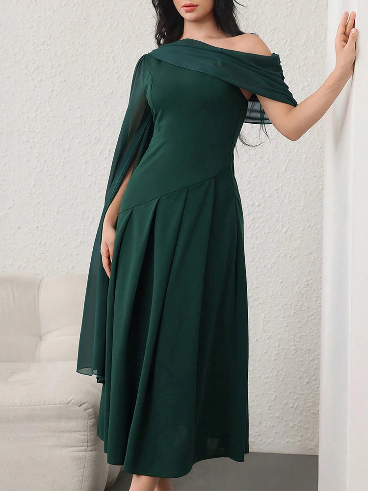 Rafiah Women's Summer Dress 2025 Elegant Asymmetrical Solid Color Long Sleeve Patchwork Mesh Dress Party Dresses