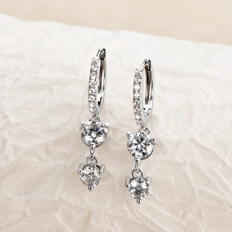 Anziw 4mm 5mm Round Moissanite Long Tassel Earrings 100% 925 Sterling Silver Women's Hoop Dangle Earrings Wedding Jewelry Gifts