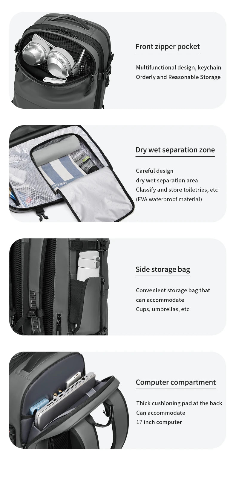 Men Travel Backpack vacuum compression 17 inch Laptop Backpack Business Large Capacity school Backpack Expanded Hiking backpack
