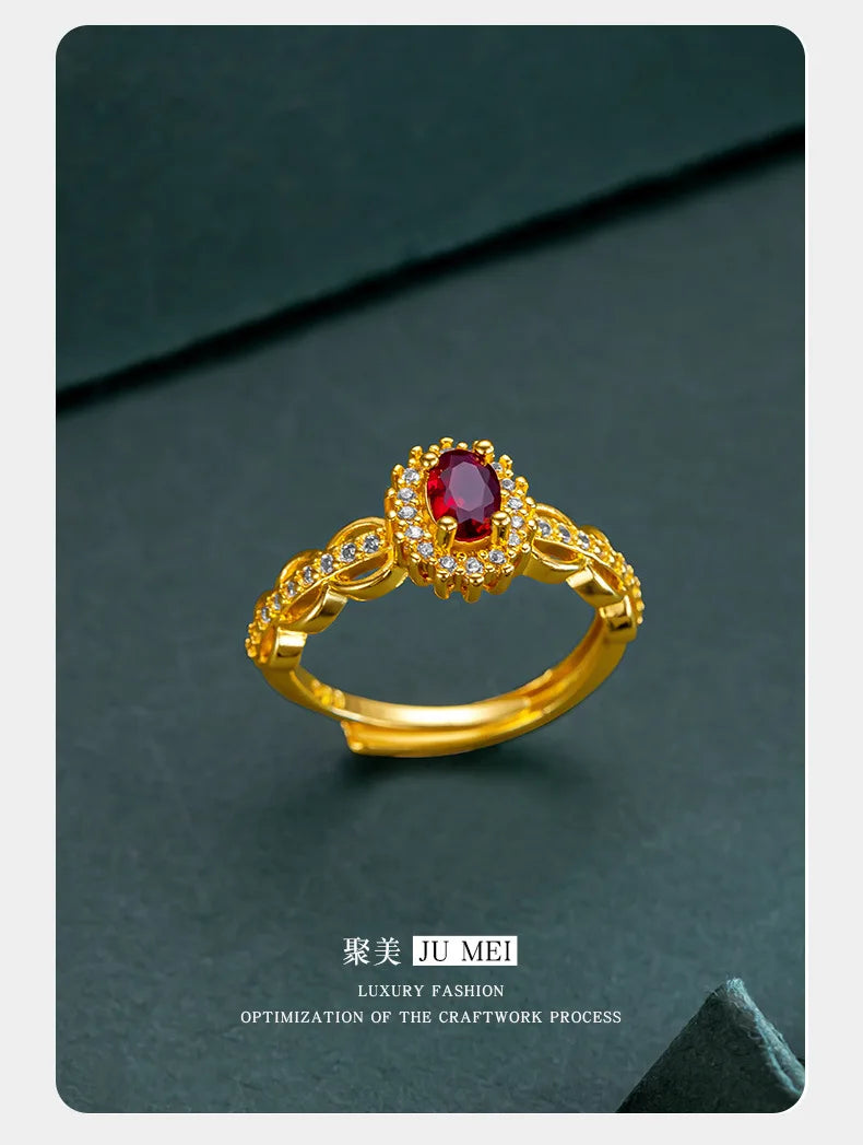 9999 24K real gold store, same gold women's ring, lively ruby, luxurious and beautiful jewelry