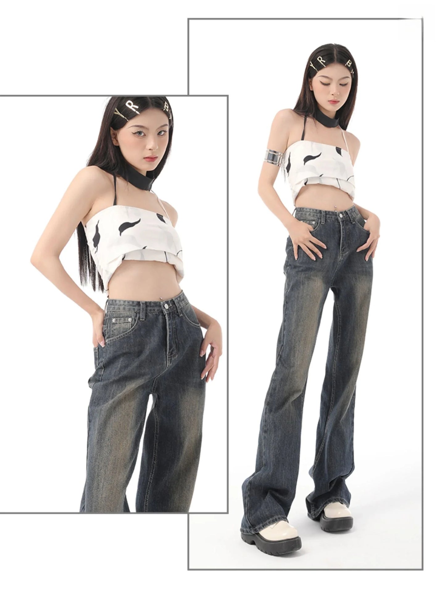 Retro Flared Jeans Women's High Waist Wide Leg Pants Slimming Hoof Pants Casual Spring Summer Denim Trousers