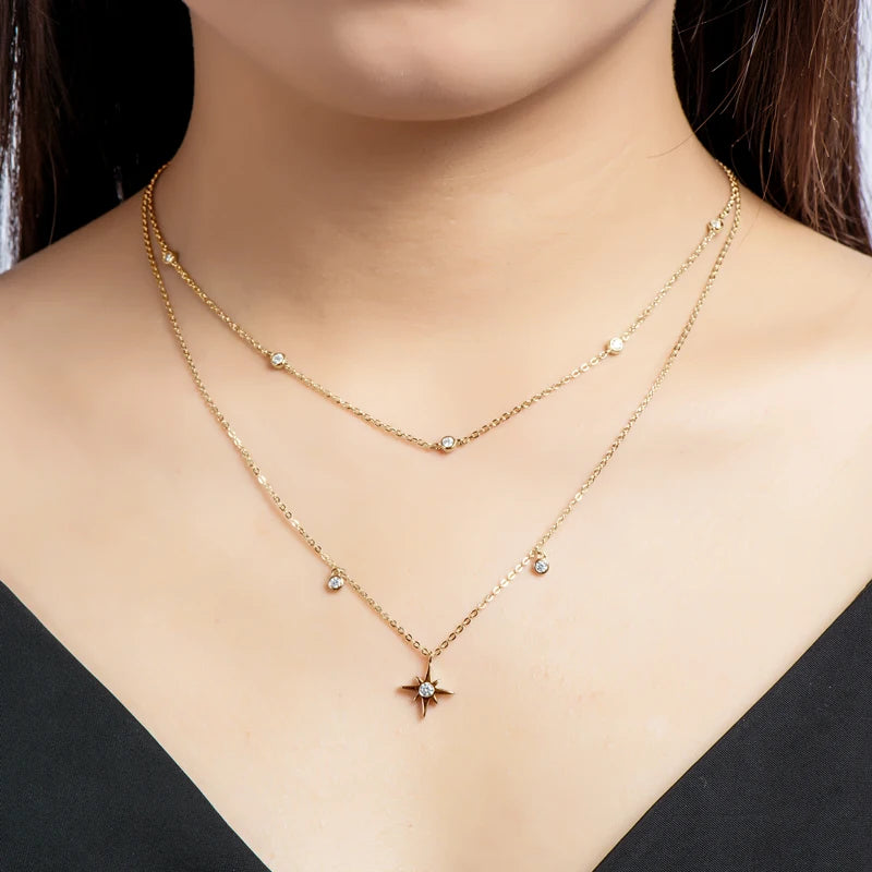 Lnngy 925 Sterling Silver Necklaces Round Cut 2.5mm/4mm Bezel Moissanite Choker Necklace for Women Multilayer Neck Jewelry