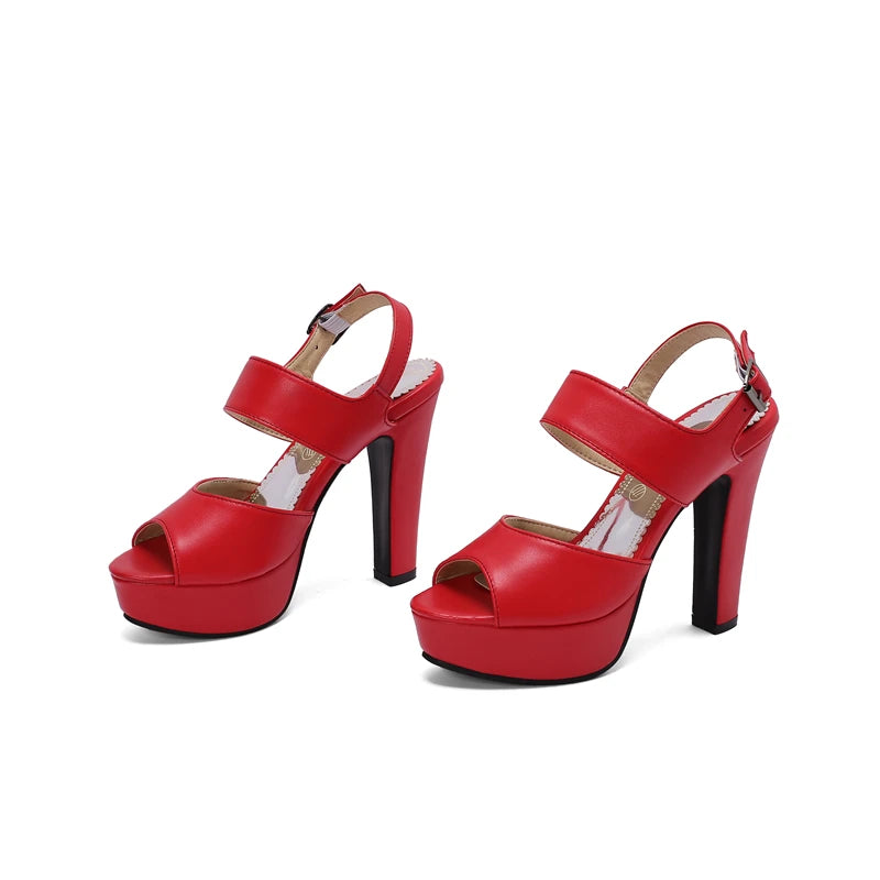 Sexy Platform Women’s Sandals – Summer White & Red High Heels – Sizes 32–50