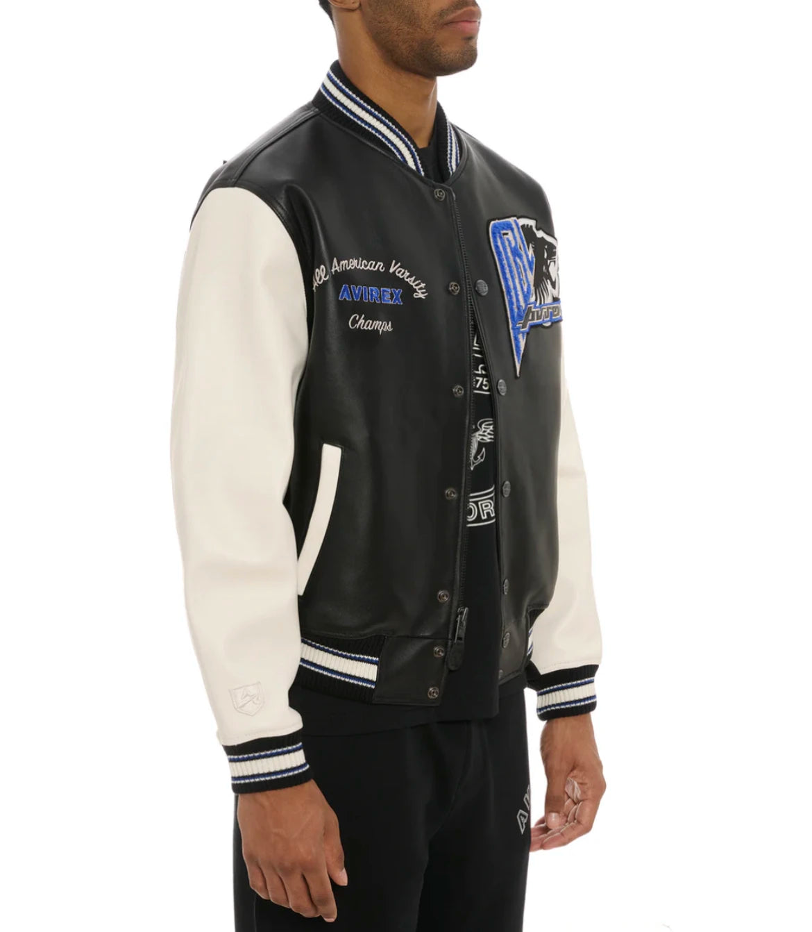 AVIREX New Men's 100% French Lambskin Jacket Authentic US Size Original Iconic Standing Collar Ribbed Hem Genuine Leather Jacket