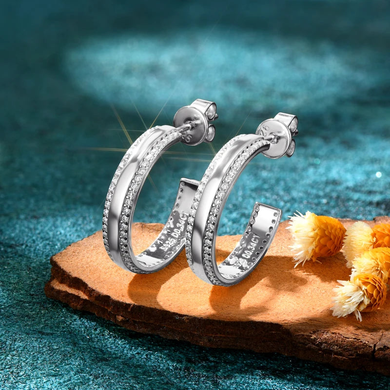 Lnngy Original 925 Sterling Silver Earrings Front Back Double Sided 5MM Moissanite Stud Earring For Women 2 in 1 Pierced Jewelry