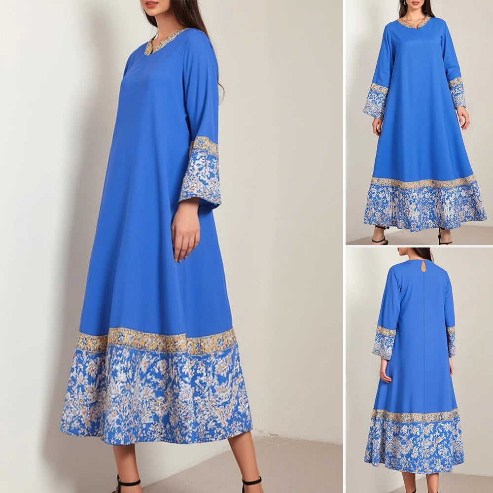 Rafiah Women's Dresses Summer Elegant Fashion 2025 Plain Long Sleeve V-Neck A Line Midi Vacation Long Dresses