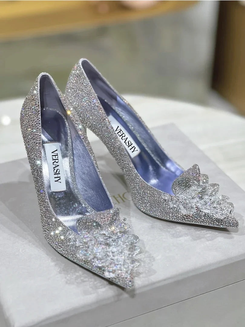 2025 New Spring And Autumn Bridal Wedding Shoes Rhine-shaped High Heels Female Stiletto Crystal Pumps