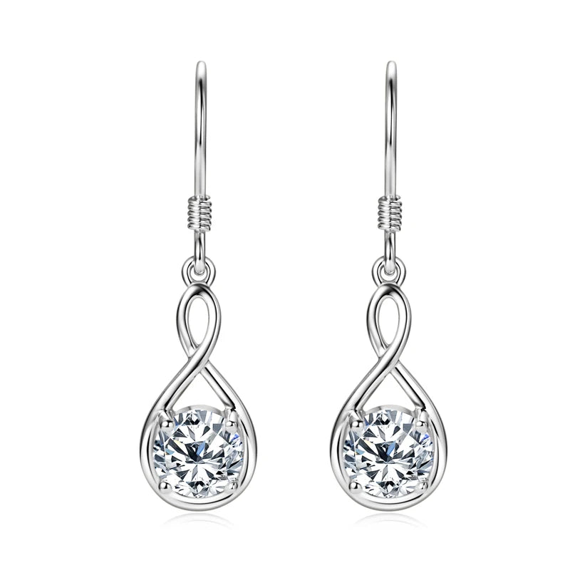 Lnngy 1.0ct Round Moissanite Dangle Hook Earring 925 Sterling Silver Ladies Light Luxury Earring for Women Fashion Jewelry Gift