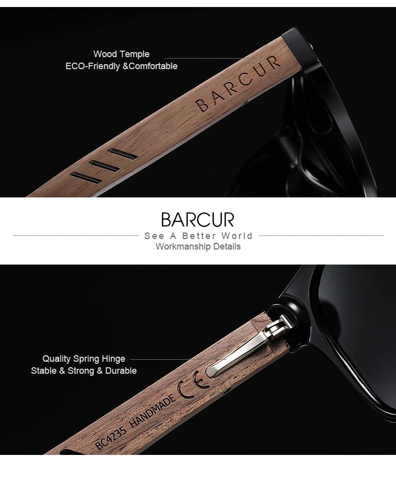 BARCUR Black Walnut Sunglasses for Men Wood Sun Glasses Man Eyeglasses Polarizing Glasses UVA&B Protection Eyewear ECO-Friendly