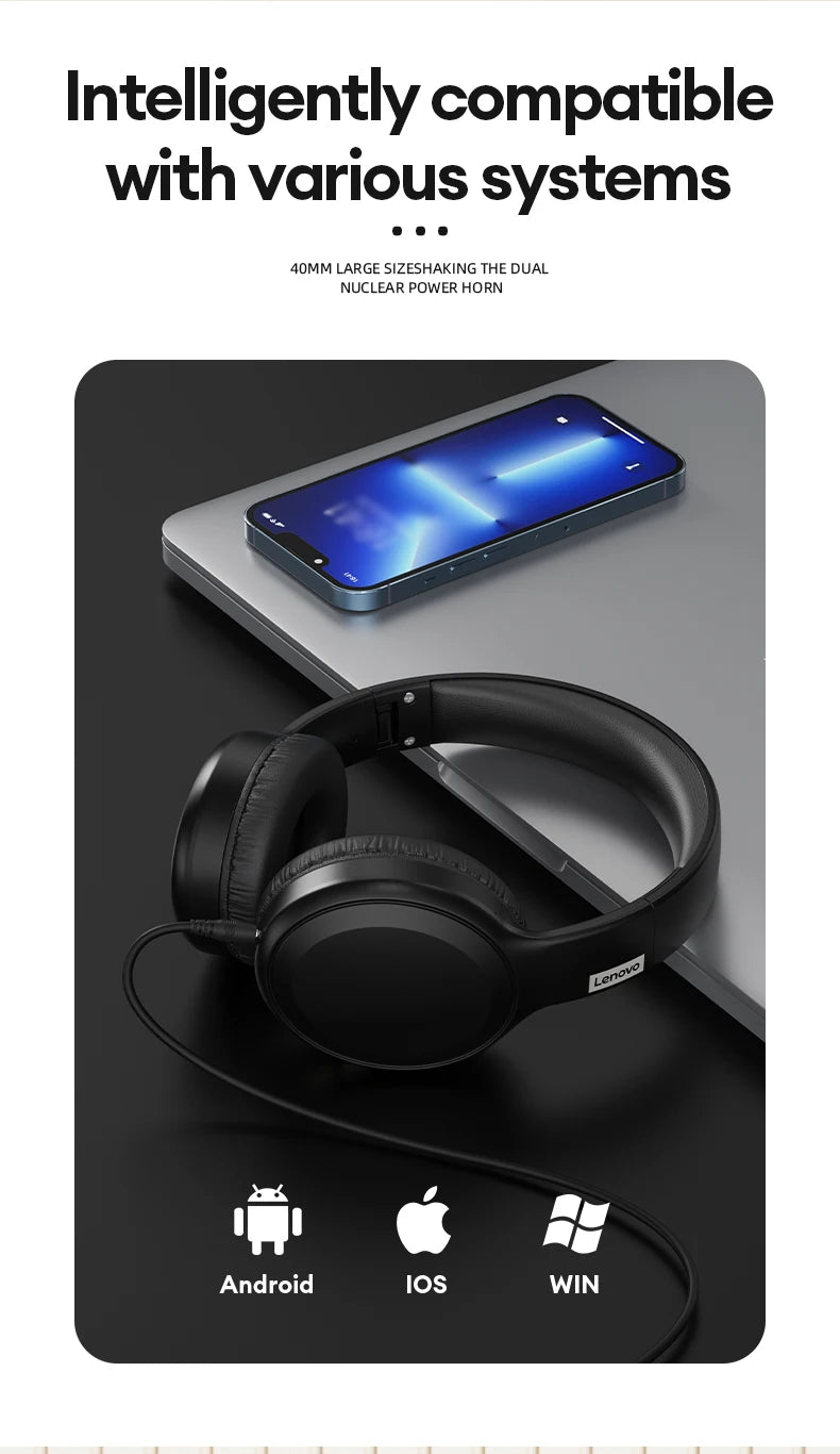Lenovo TH30 Wireless Bluetooth 5.3 Headphone Sport With Mic Music Headset Foldable Low Latency Gaming Earphone For Xiaomi