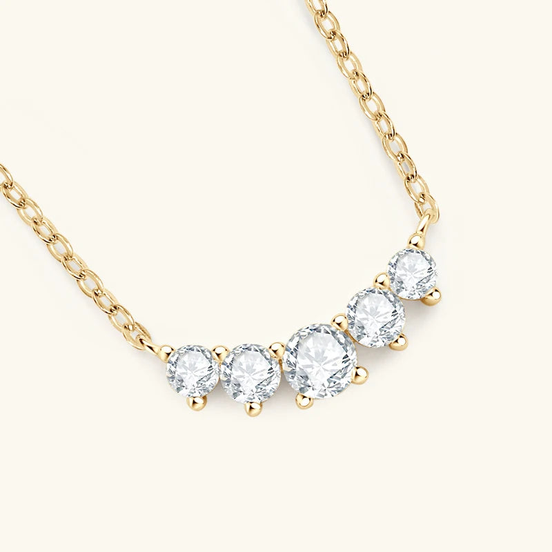 18K Gold Plated 925 Silver Real Moissanite Jewelry Set 5-Stone Smile Pendant Necklace Stud Earrings Sets for Women Christma Gift