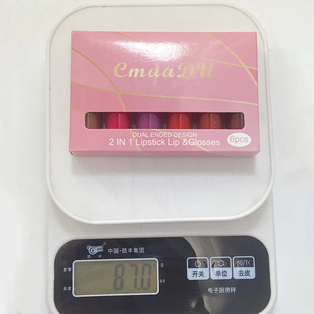 CmaaDu 2 IN 1 lipstick lip & glosses 6-piece matte Lipstick Face Color waterproof small size light weight easy to carry