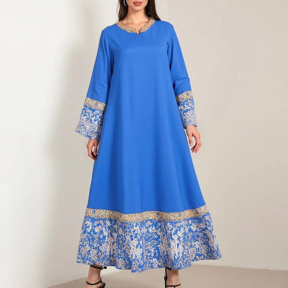 Rafiah Women's Dresses Summer Elegant Fashion 2025 Plain Long Sleeve V-Neck A Line Midi Vacation Long Dresses