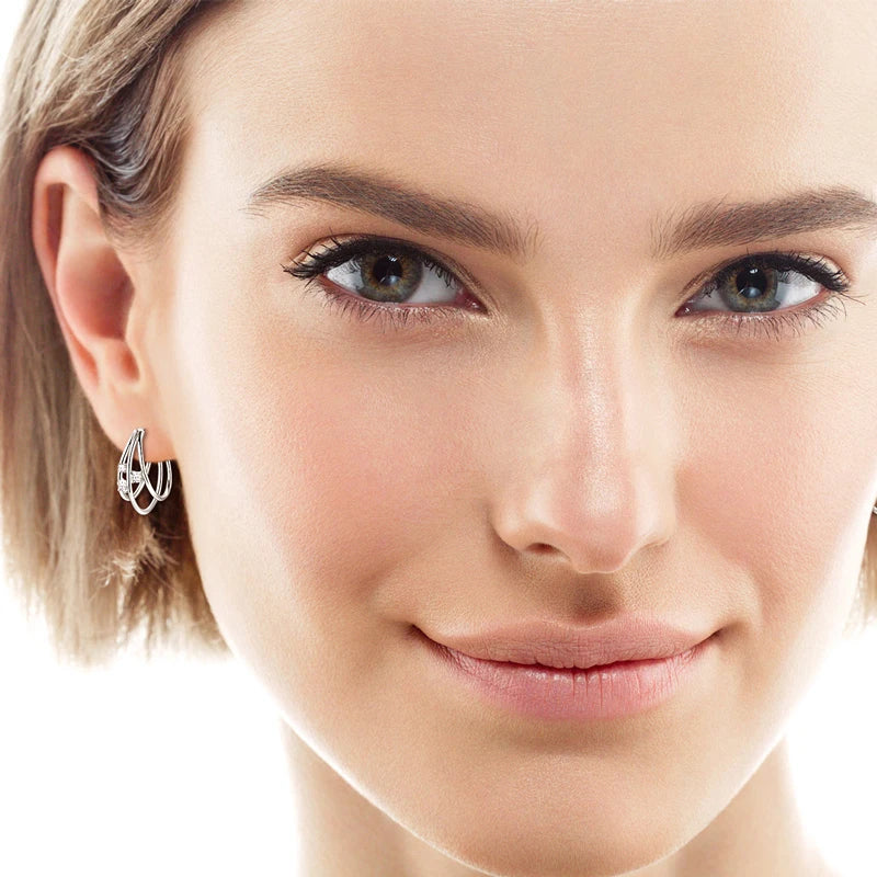 Lnngy Exquisite Multilayer Circle Earrings For Women 925 Sterling Silver Bling Moissanite Huggies Hoop Earring Fashion Jewelry