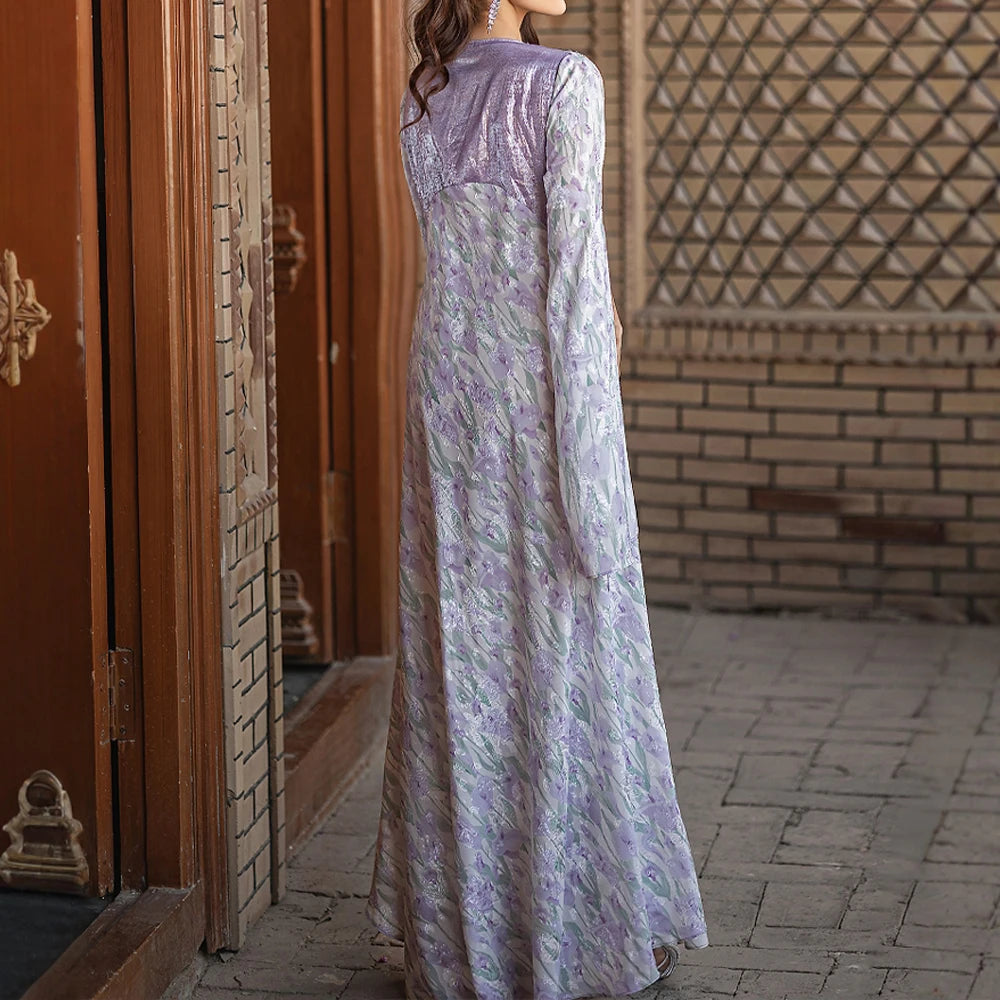 Rafiah Summer Dress 2025 Women's Sophisticated Beading Long Sleeve V-Neck Dating Long Arabian Dress