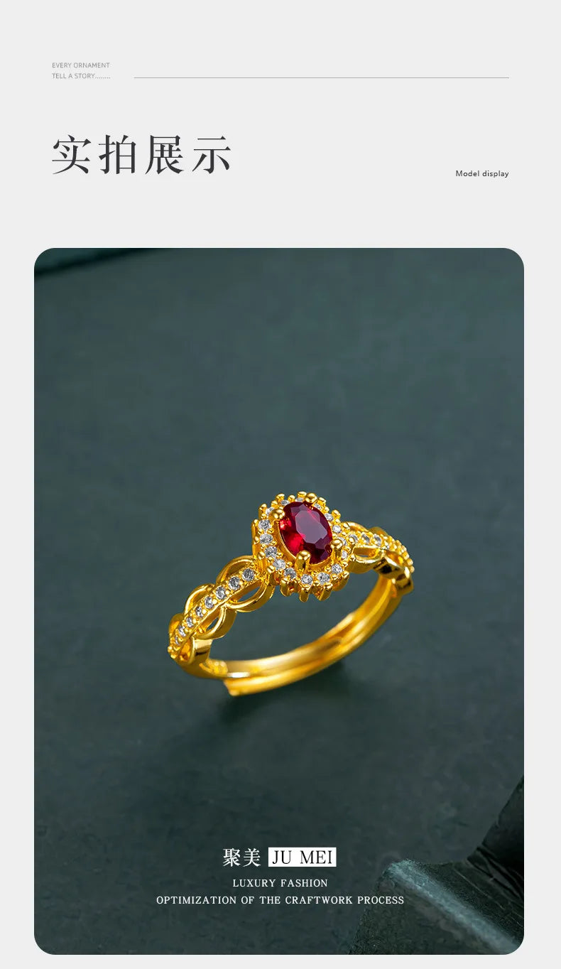 9999 24K real gold store, same gold women's ring, lively ruby, luxurious and beautiful jewelry