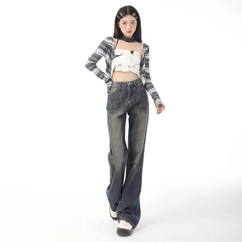 Retro Flared Jeans Women's High Waist Wide Leg Pants Slimming Hoof Pants Casual Spring Summer Denim Trousers