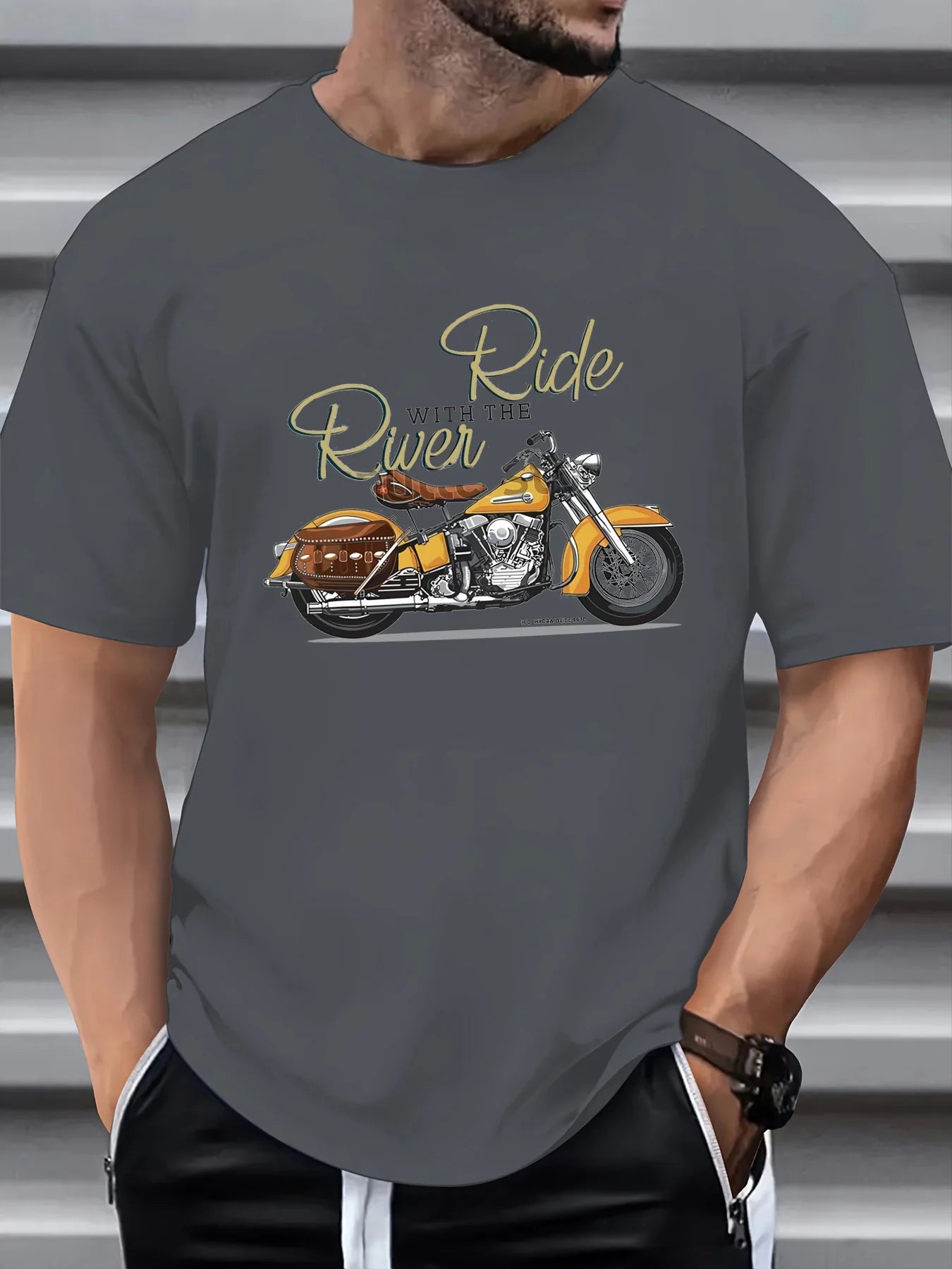 🏍️ Men’s Summer 100% Cotton Casual T-Shirt,Classic Retro Motorcycle Print | Loose Fit | Breathable Comfort