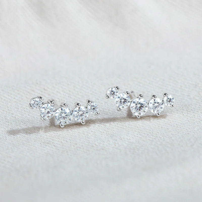 Lnngy 925 Sterling Silver Stud Earrings Necklaces Brilliant 5 Stones Moissanite Choker Necklace Climber Earring Jewelry Set