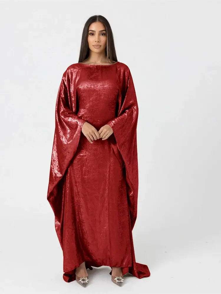 Gradient Color Shiny Batwing Satin Maxi Abaya Dubai Luxury 2024 Abayas For Women Muslim Kaftan Dress Islam Caftan Marocain Femme