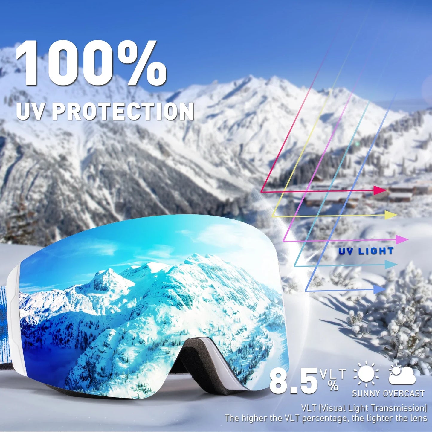 KAPVOE Winter Outdoor Ski Goggles Double Magnet Adsorpt Layers UV400 Anti-fog Coatings Snowmobile Snowboard Skiing Men Women