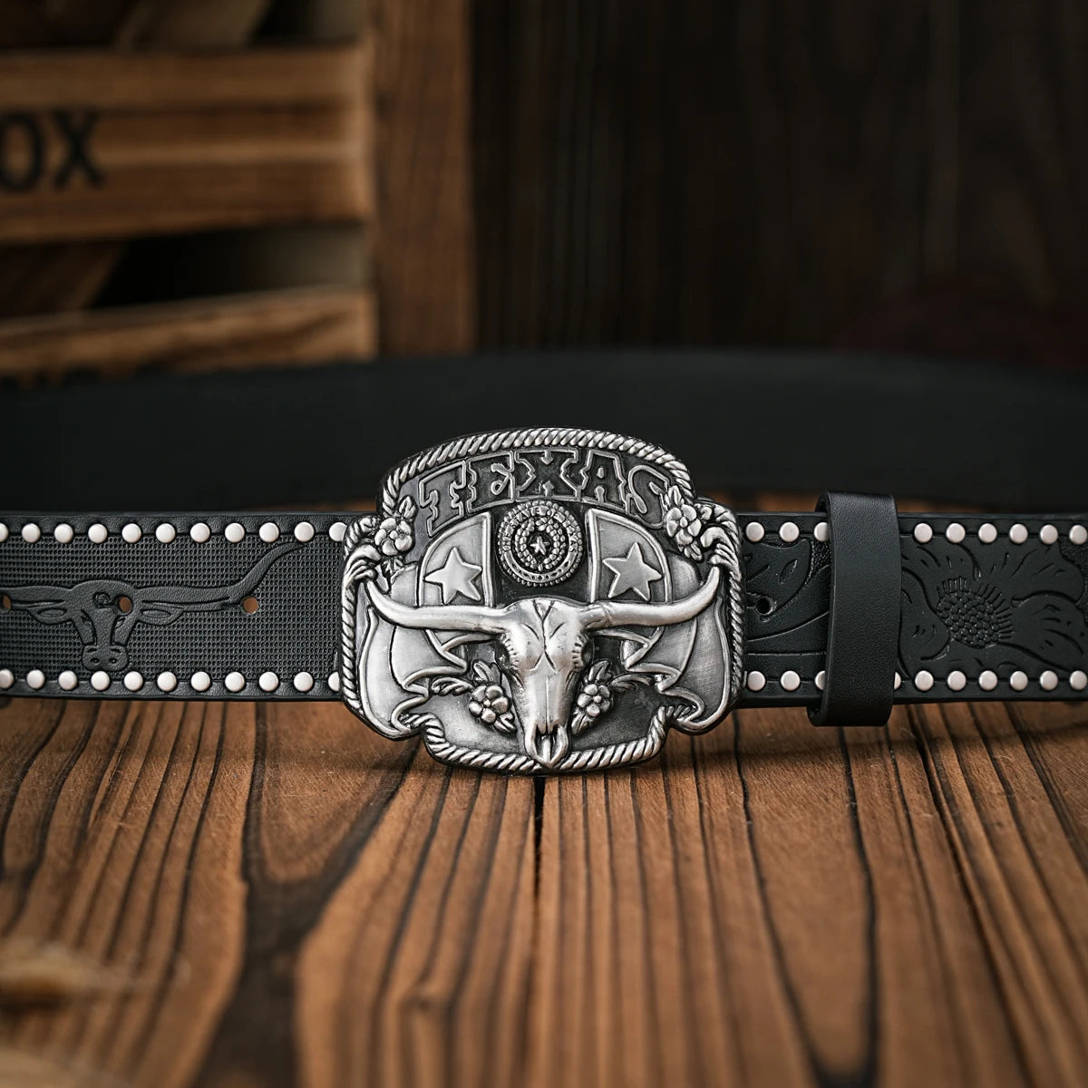 Men - Women - Western Denim - pu leather - Belt - Vintage jeans with floral carved buckle belt