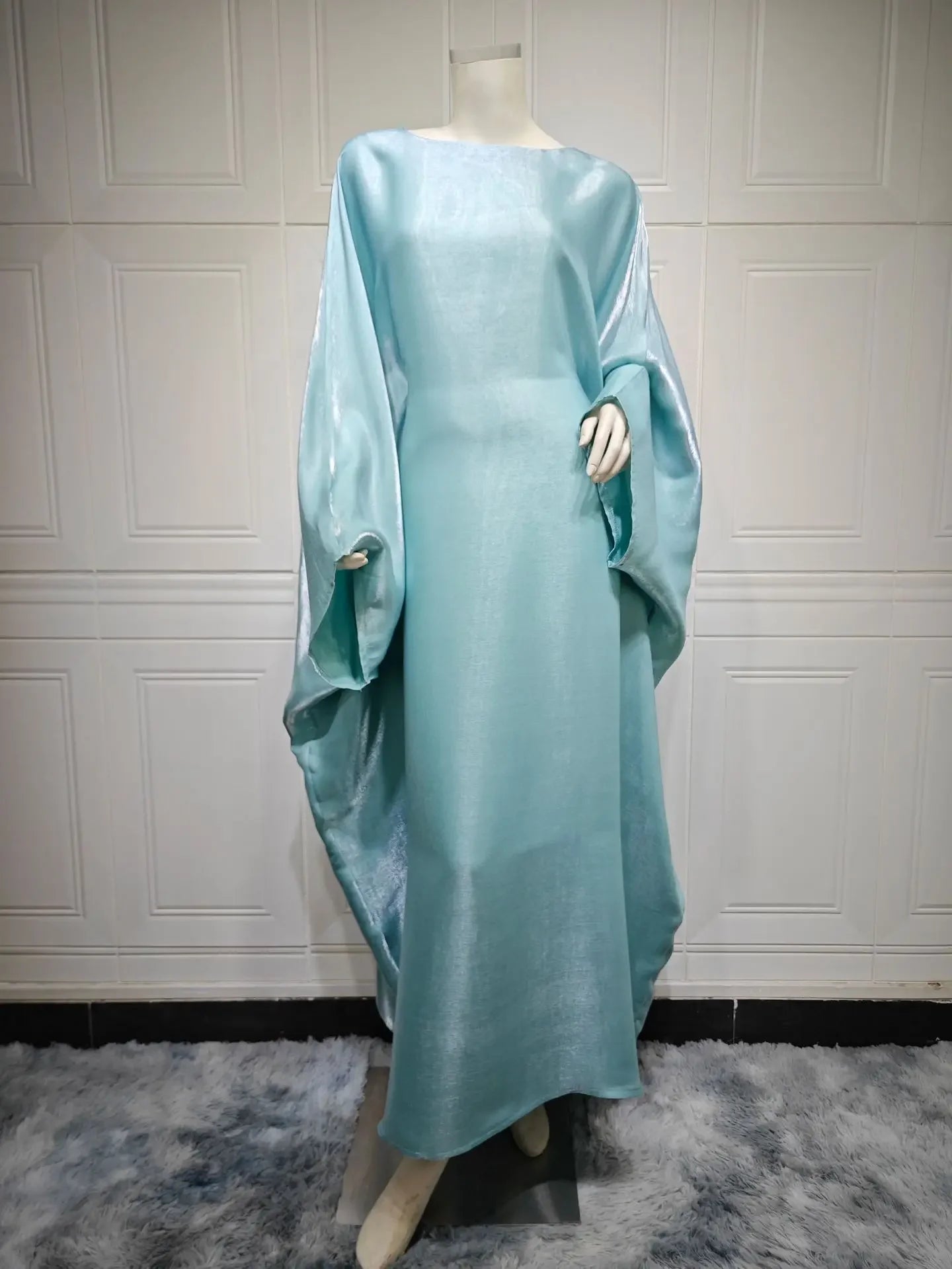 Batwing Butterfly Sleeve Satin Dress Abaya Dubai Muslim Maxi Dress Kaftan Abayas for Women Kebaya Caftan Robe Femme Vestidos