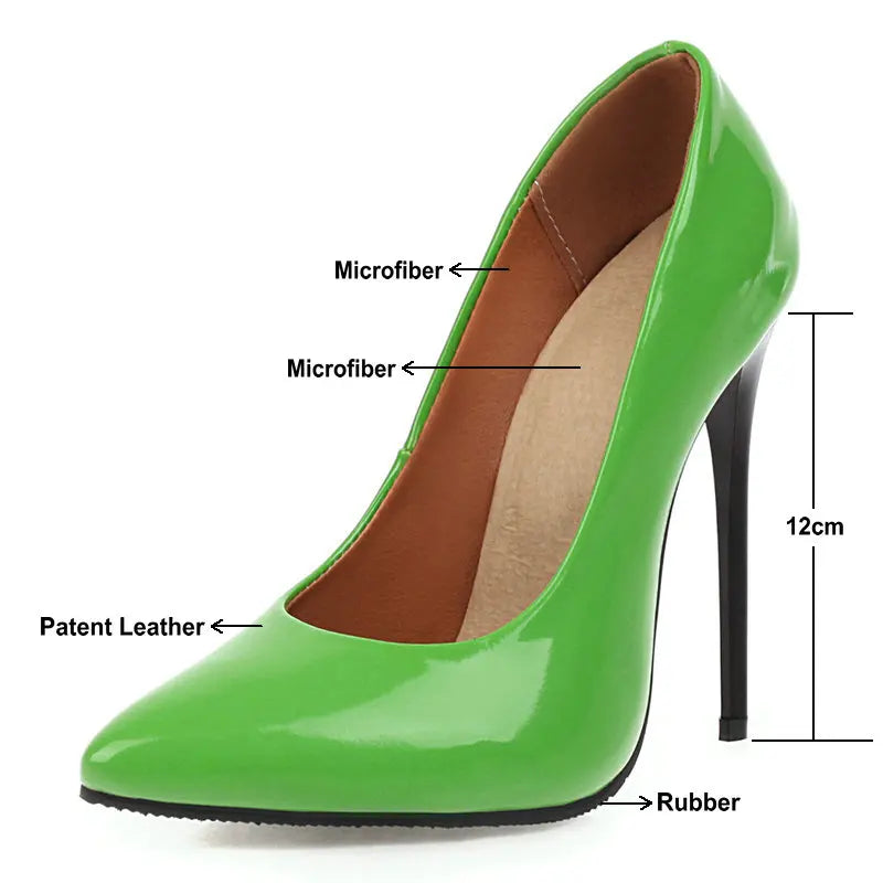 Women’s Pumps Classic Sexy Thin High Heels 12cm Patent Leather Stiletto Pointed Toe Party Elegant Office Shoes Big Size 34-48