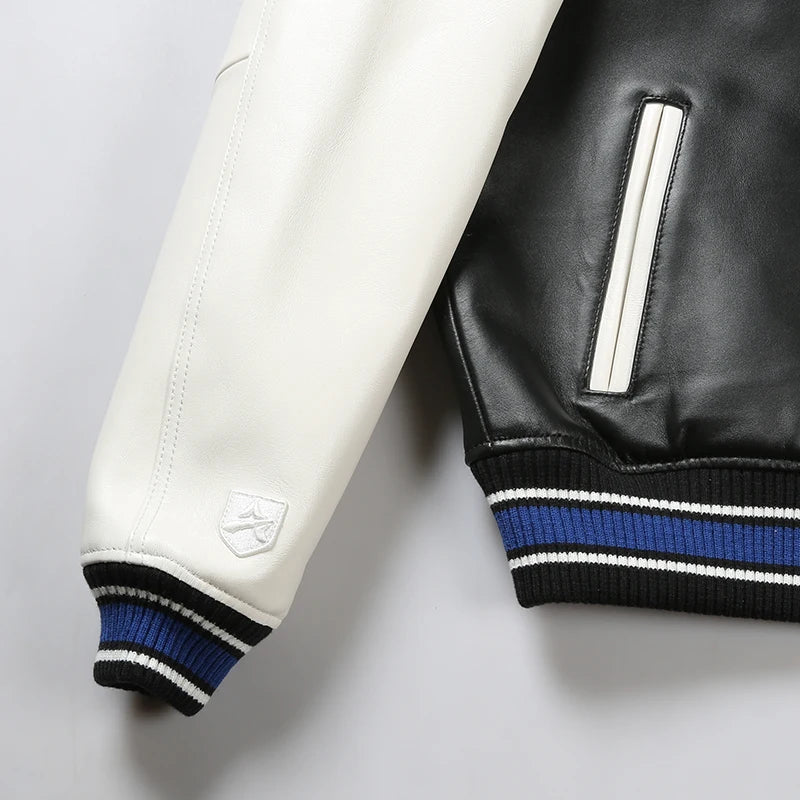 USA Size Varsity Jackets 100% European Lambskin Fashion Casual Baseball Jersey Chenille Embroidered Patch Genuine Leather coat