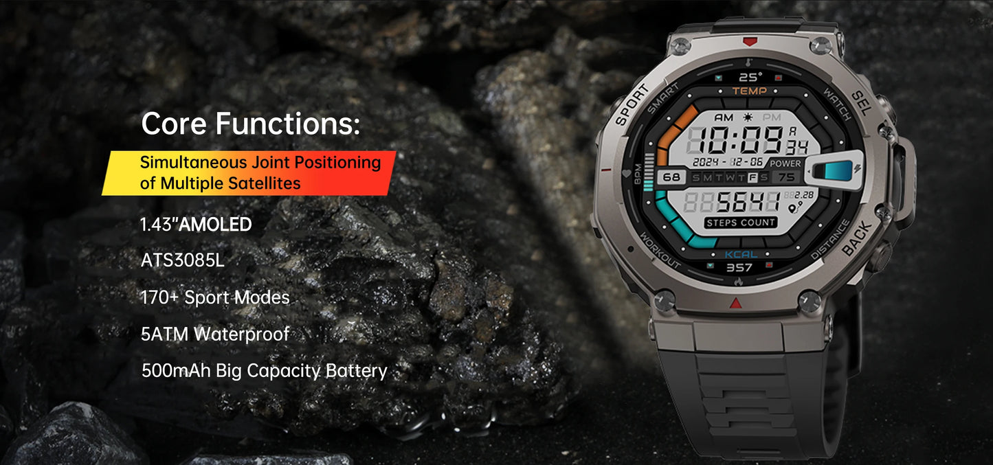 LIGE Fashion Smart Watch Bulit-in GPS Compass Altimeter Barometric 5ATM Waterproof AMOLED Screen Bluetooth Call Sport Smartwatch