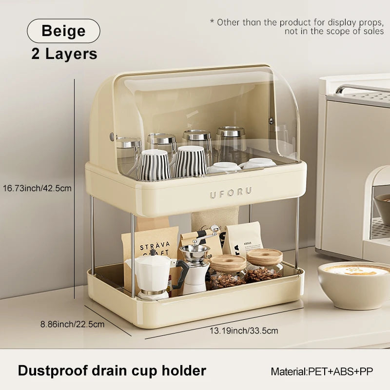 UFORU Dust-proof drain cup holder multi-function household teacups with cover large capacity milk bottle coffee cup organizer