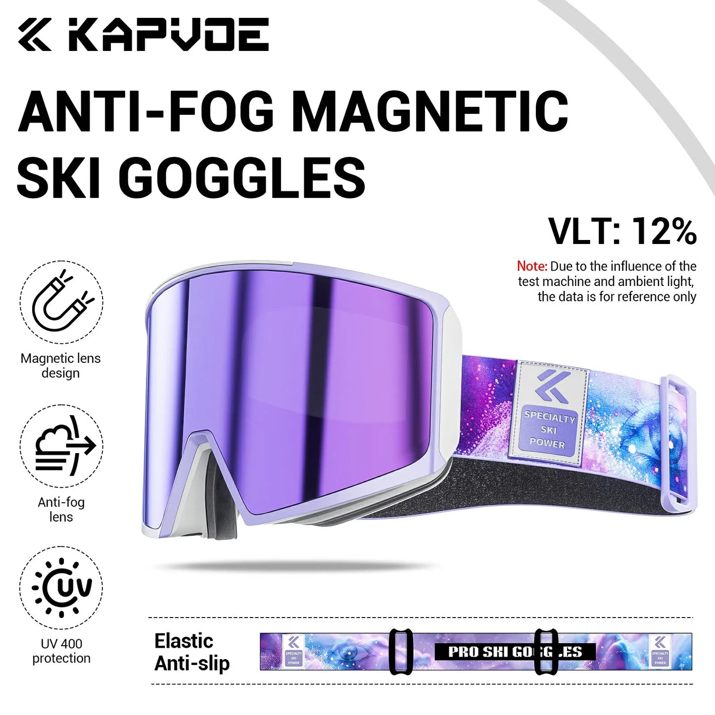 KAPVOE New Ski Snowboard Mask Goggle Men Women UV400 Protection Snow Glasses Magnetic Attraction Anti-Fog Skiing Goggles Adult