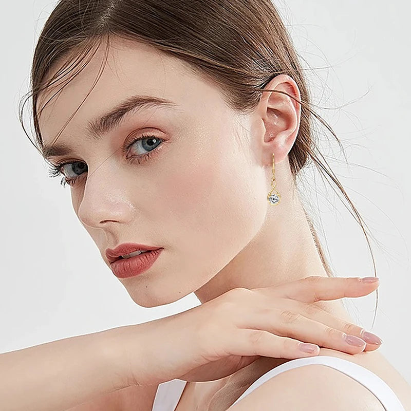 Lnngy 1.0ct Round Moissanite Dangle Hook Earring 925 Sterling Silver Ladies Light Luxury Earring for Women Fashion Jewelry Gift