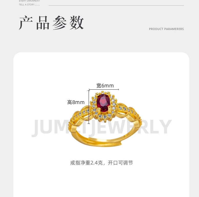 9999 24K real gold store, same gold women's ring, lively ruby, luxurious and beautiful jewelry