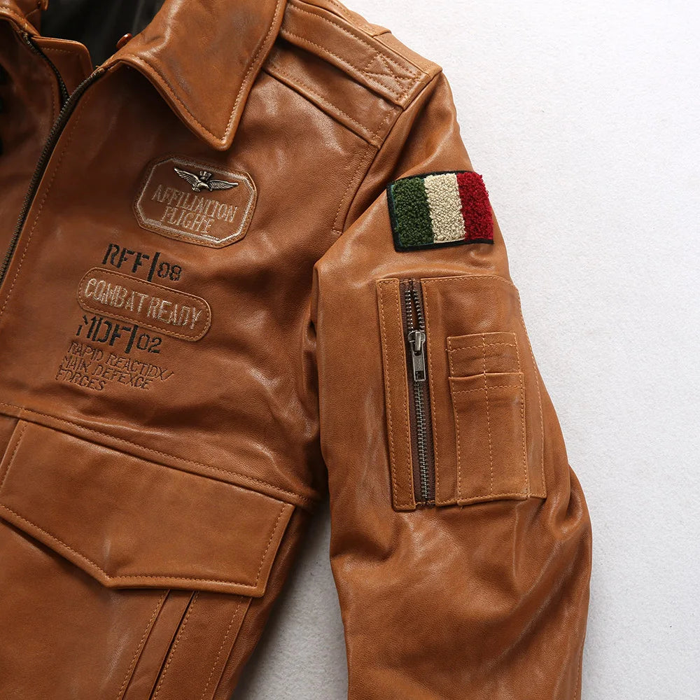 Sheepskin G1 Pilot Clothing Leather Jacket Wool Collar Indian Portrait Embroidery men's Genuine Leather coat Casual Fashion top