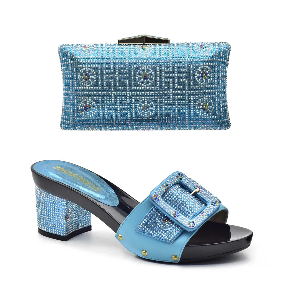 Peep Toe Slingback Pumps & Matching Bags – Italian Style Party Shoe Set with Rhinestone Luxury (Sizes 37-43)