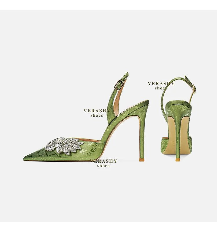New Green Lady Sandals Fashion Thin Heel Slingback Woman Pumps Sexy Female Dress Party High Heels Shoes