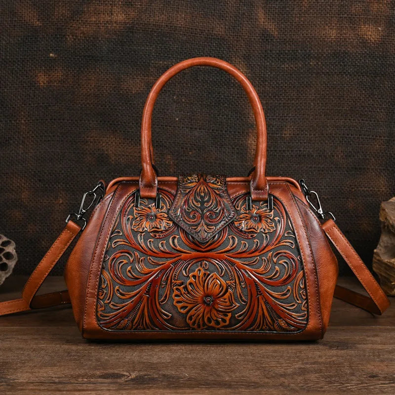 MOTAORA New Vintage Embossed Handmade Handbag For Women Versatile PU Leather Shoulder Bag Large Capacity Crossbody Bags Female