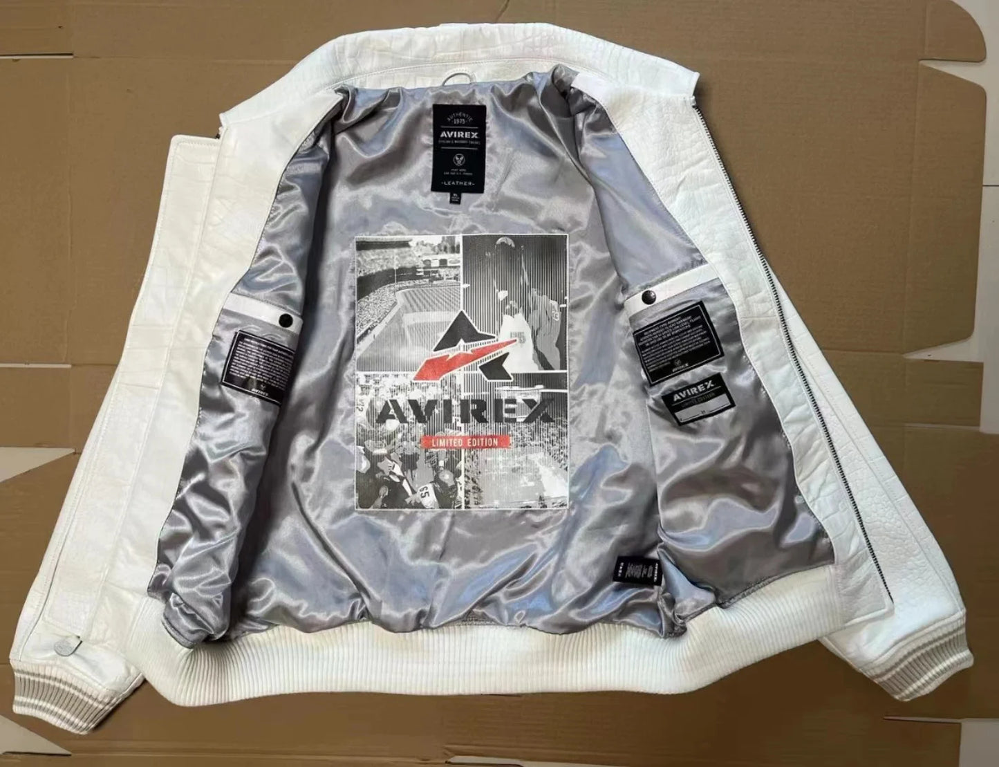 AVIREX new men's genuine leather jacket France 1.5 mm thick sheepskin embroidered crocodile pattern flight suit baseball coat