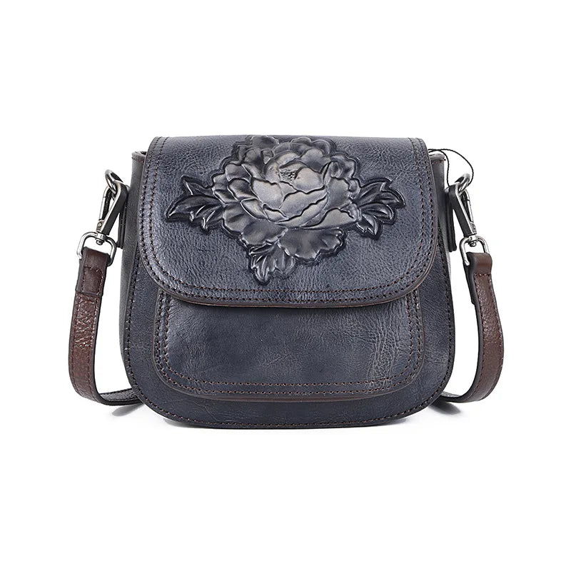 MOTAORA Women Shoulder Bag Luxury Retro Saddle Bags For Ladies Genuine Leather Messenger Bags Female Handmade Embossed Women Bag