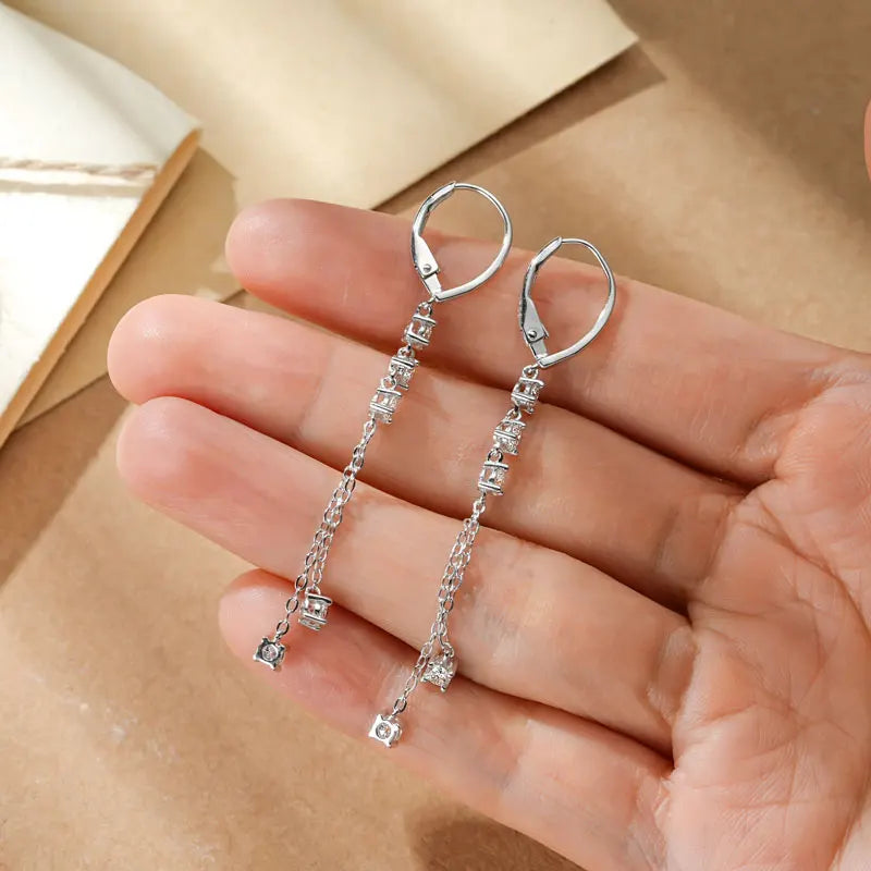 RAPRGOLD Certified Moissanite Tassels Chain Hoop Earring for Women 925 Sterling Silver Dangling Earrings Jewelry Gift pendientes