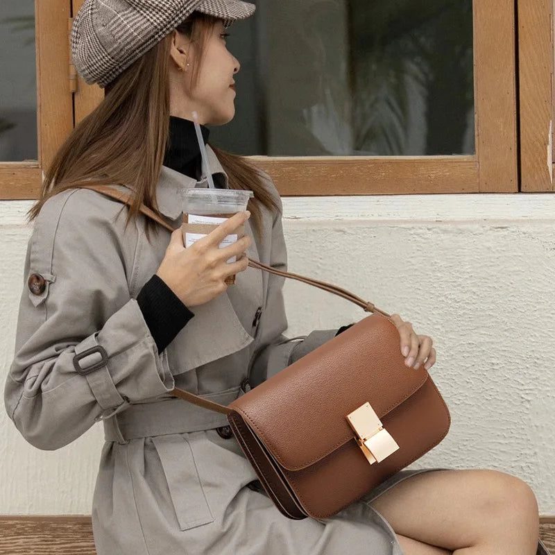 Women Shoulder Bag Female Split Leather Ins Vintage Messenger Lady Small Square Palm Texture Printing Box Flap Underarm Bag 2022