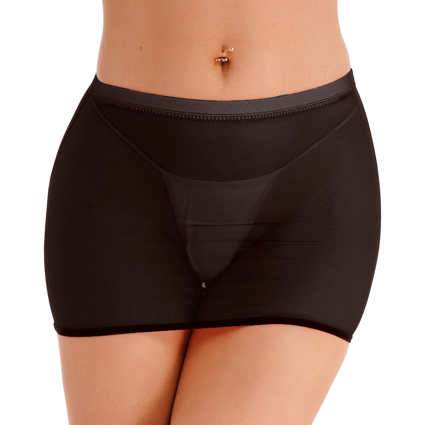 Women Sexy Night Club Pencil Skirts Solid Low Rise Stretchy Transparent Temptation Mini Micro Skirt Tight Package Hip Underskirt